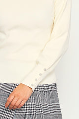Jewel Button Long Sleeve Sweater in Off White
