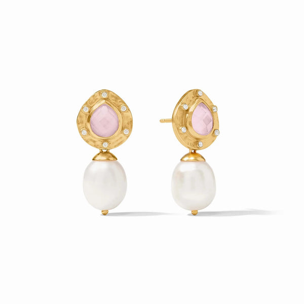 Clementine Pearl Drop Gold Earrings - Iridescent Rose