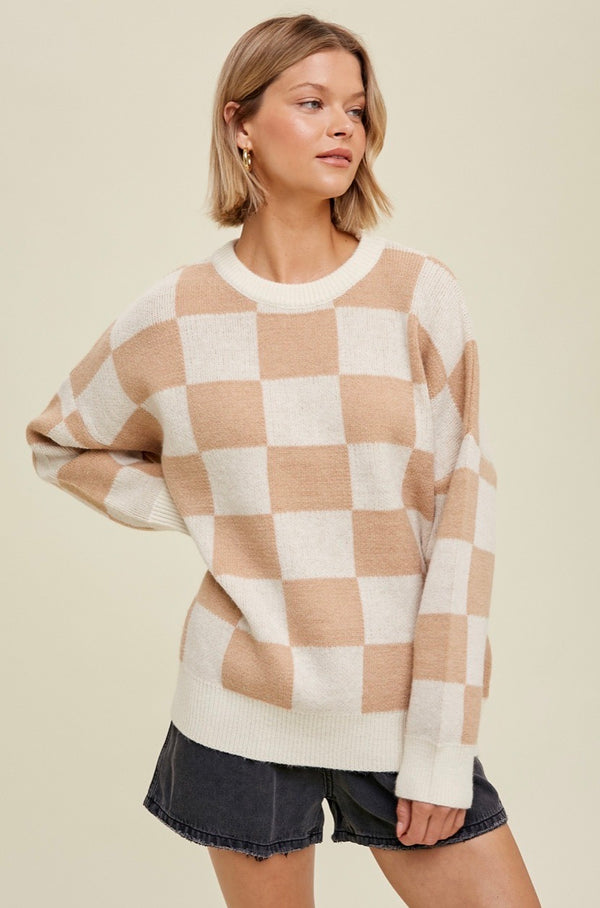 Beige Checker Sweater