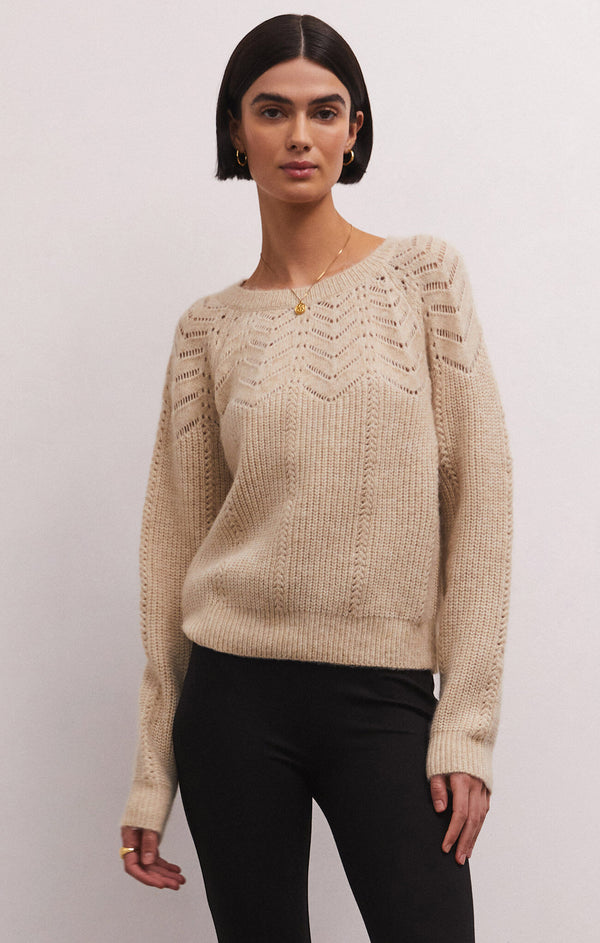 Sabine Pointelle Sweater in Light Oatmeal Heather