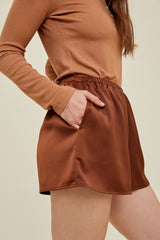 Felicia Satin Shorts - Camel