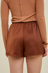 Felicia Satin Shorts - Camel