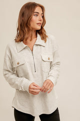 Amelia Half Zip Pullover in Light Heather Grey