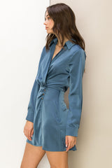 Ella Side-Tie Mini Wrap Dress in Midnight Blue