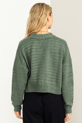 Avery Cropped Cardigan Sweater in Gray Green