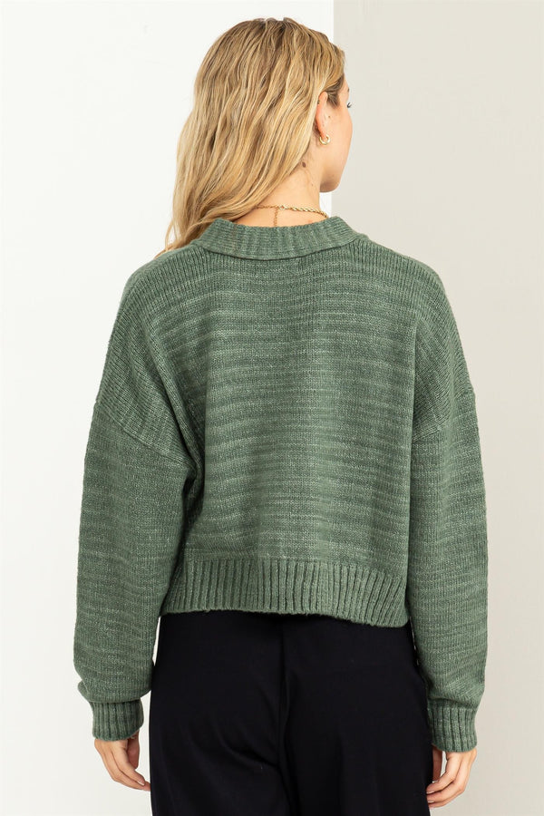 Avery Cropped Cardigan Sweater in Gray Green