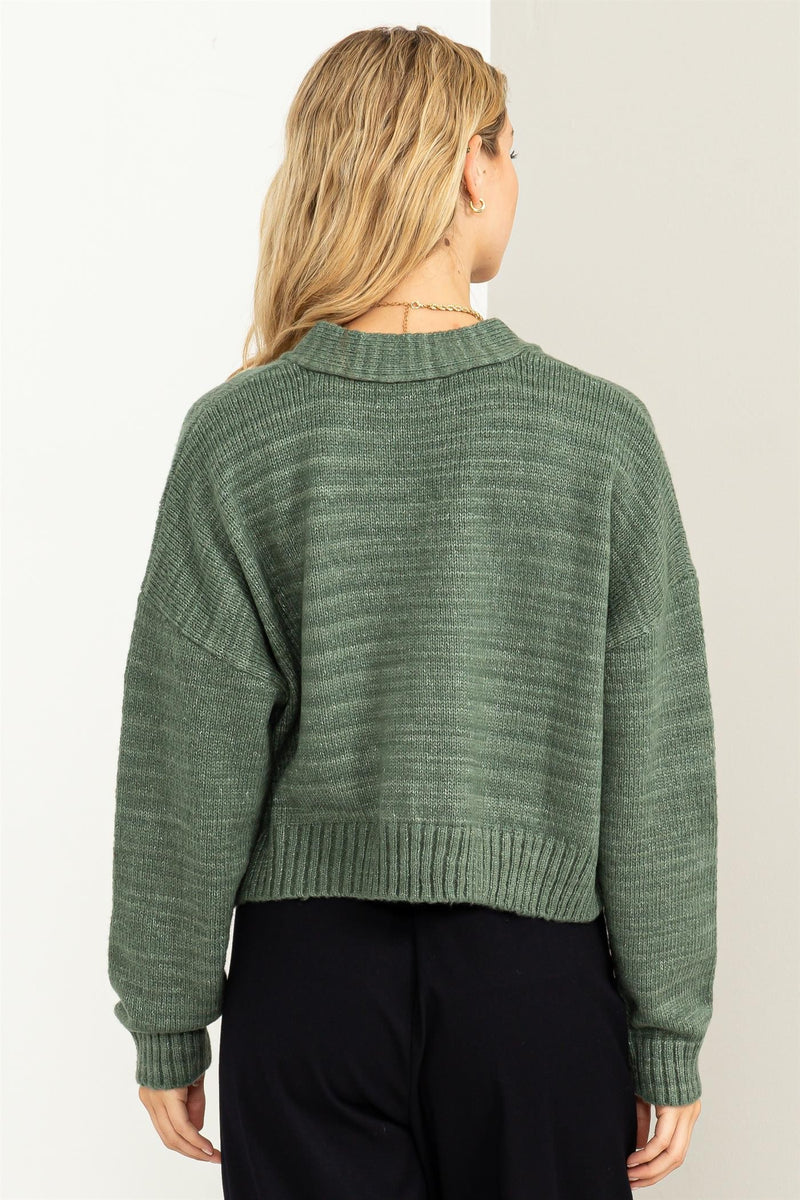 Avery Cropped Cardigan Sweater in Gray Green