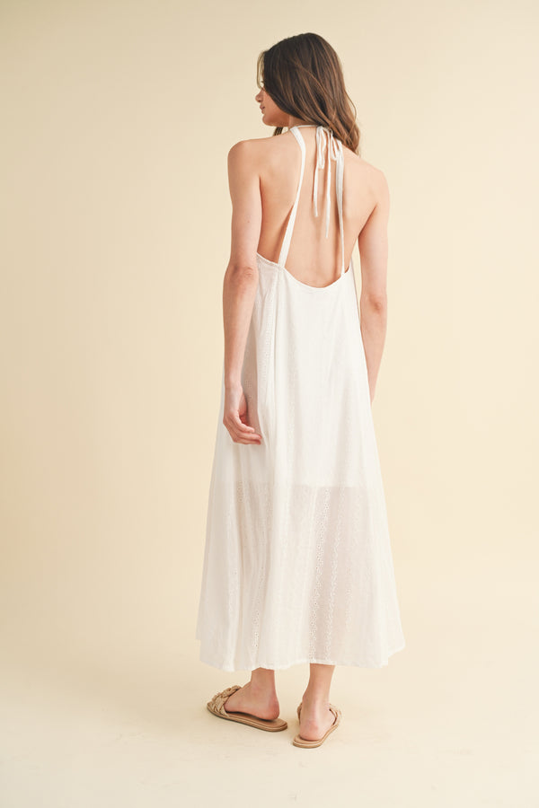 Maddi Eyelet Midi Dress - White Open Back