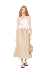 Bardot Strapless Midi Dress - Ivory + Taupe