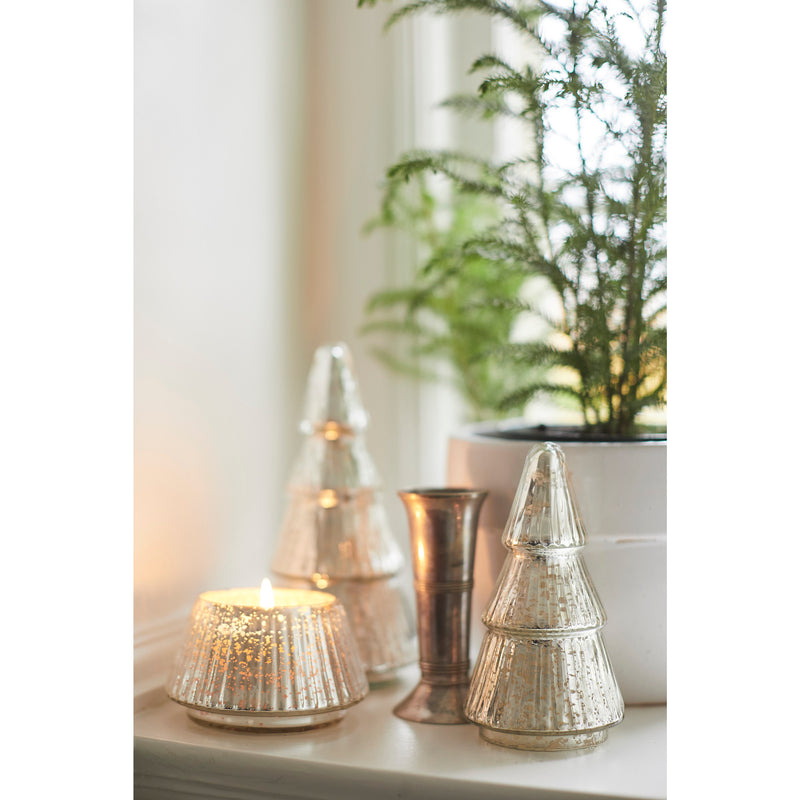 Balsam + Cedar Etched Mercury Glass Tree Candle