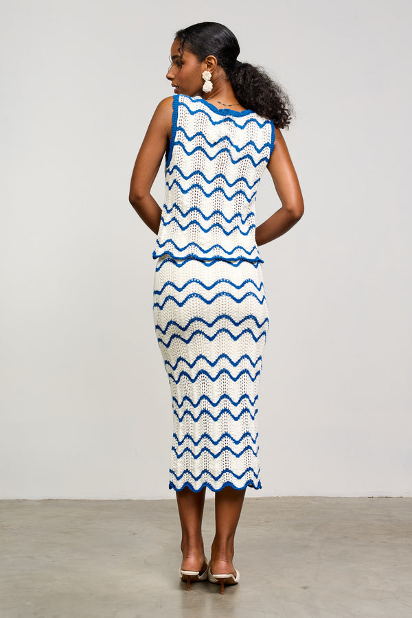 Seaside Scalloped Blue + White Knit Tank