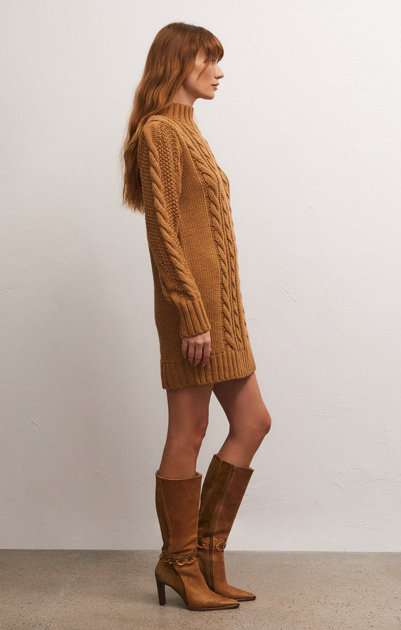 Sage Cable Sweater Dress in Camel