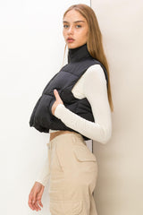 Sammy Cropped Puffer Vest in Black