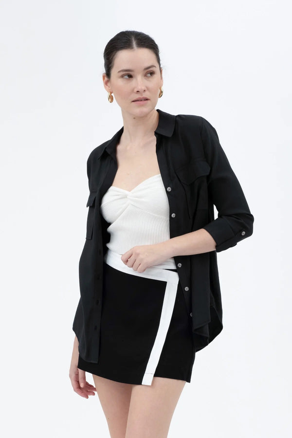 Black + White Faux Wrap Skirt