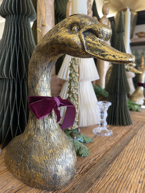Swan Taper Candle Holder - Antiqued Gold