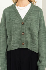 Avery Cropped Cardigan Sweater in Gray Green