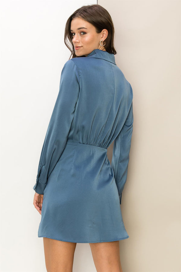 Ella Side-Tie Mini Wrap Dress in Midnight Blue