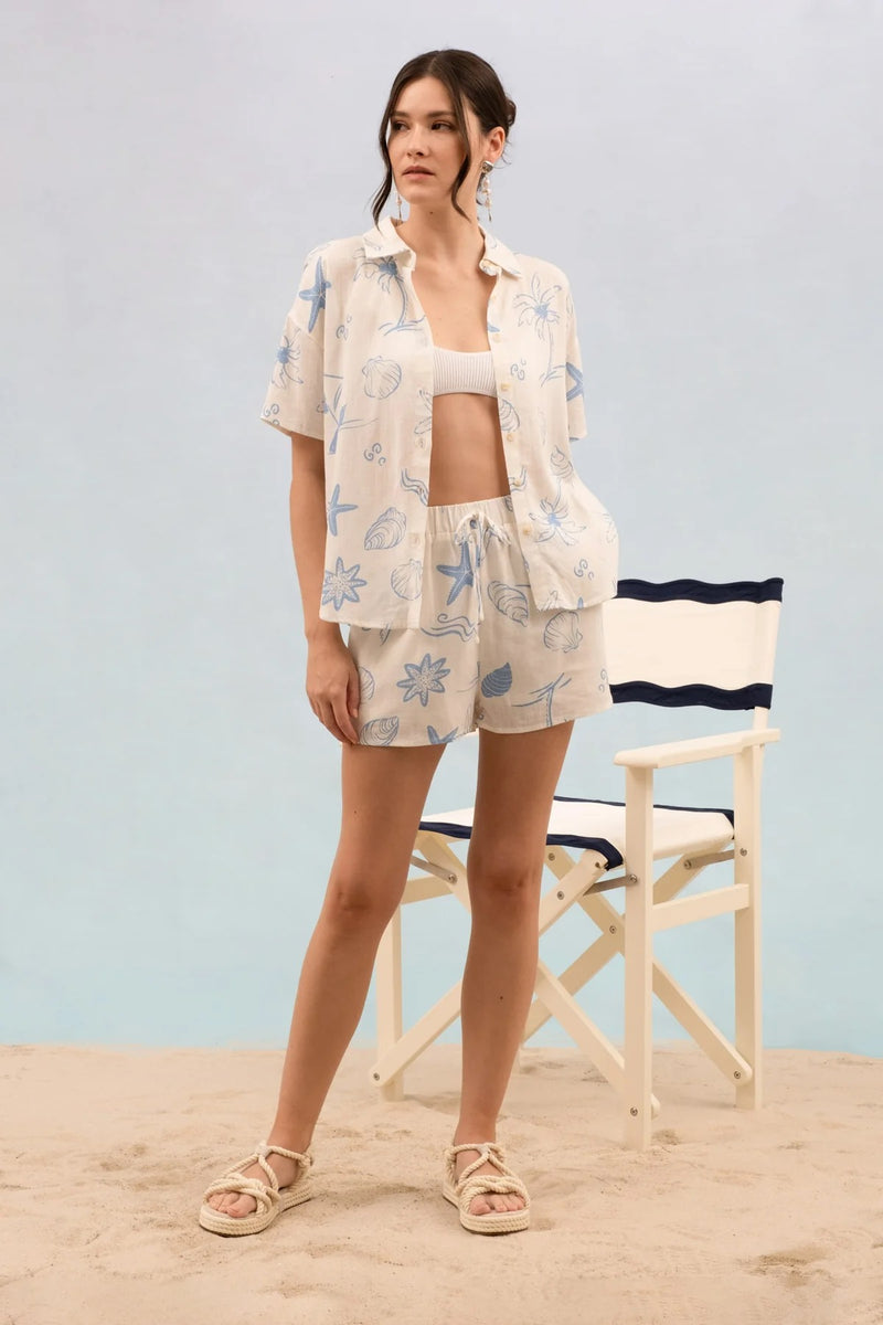 Siesta Key Print Button Down Top