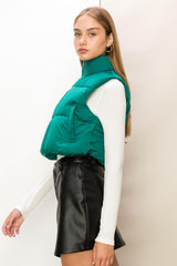 Sammy Cropped Puffer Vest in Pine Green