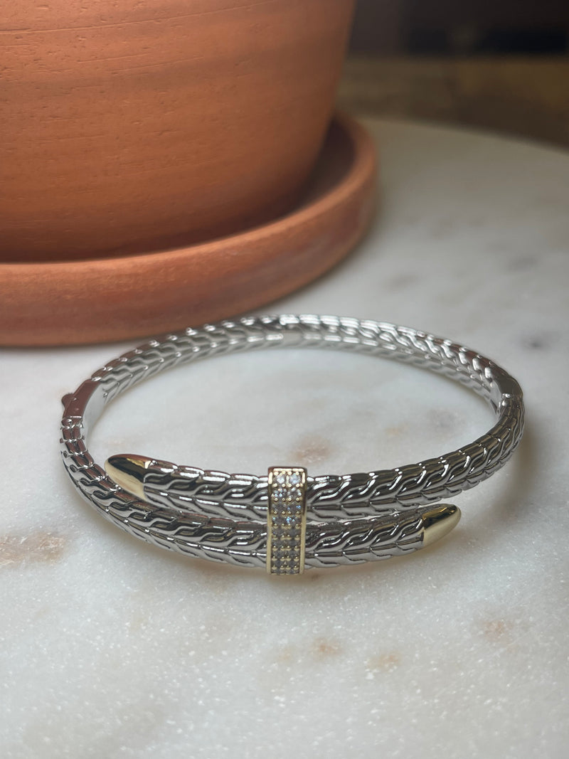 Silver + Gold Textured Bangle