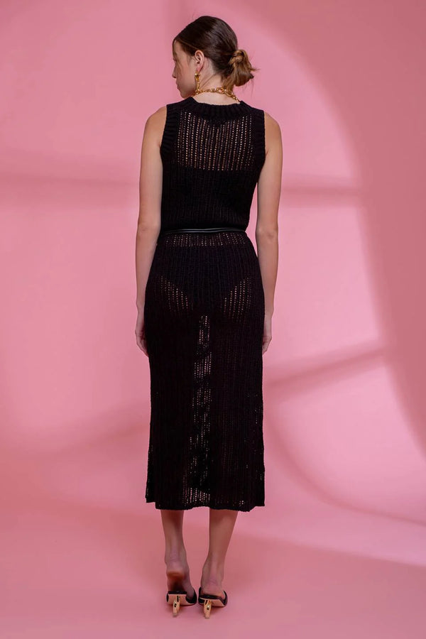 Margot Sheer Knit Midi Dress - Black