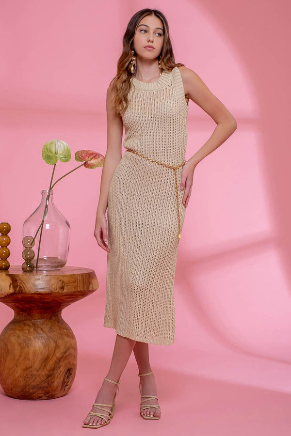 Margot Sheer Knit Midi Dress - Natural