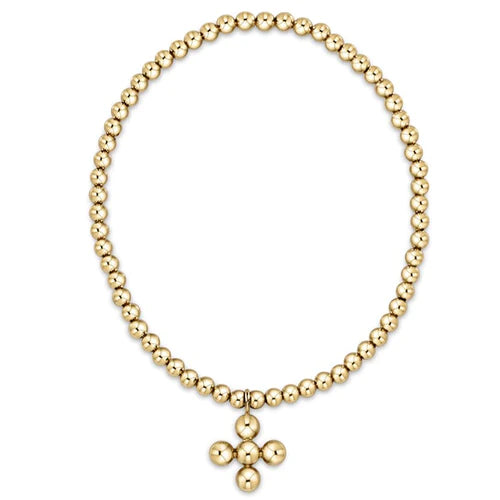 Classic Gold 3mm Bead Bracelet - Signature Cross Gold Charm