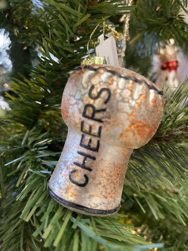 Cheers Champagne Cork Glass Ornament