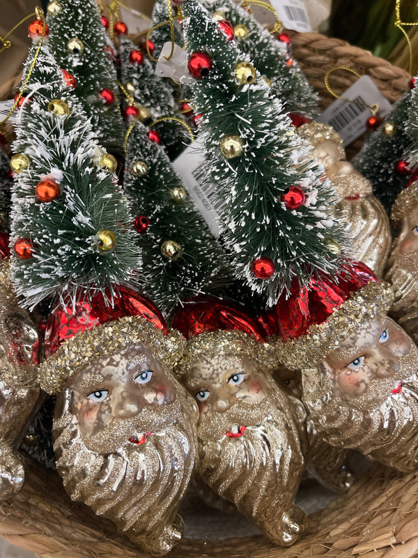 Glass Santa Head + Tree Ornament