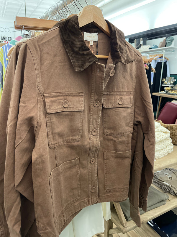 Denim + Corduroy Barn Jacket - Cocoa
