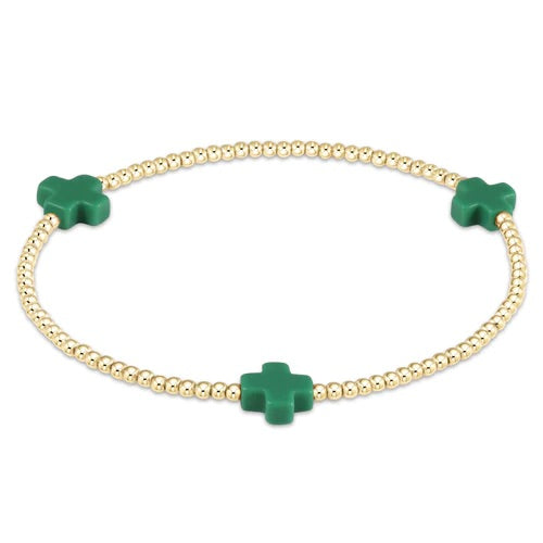 Signature Cross Gold Pattern 2mm Bead Bracelet - Emerald