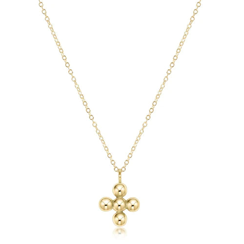 16" Necklace Gold Classic Beaded Cross 4mm