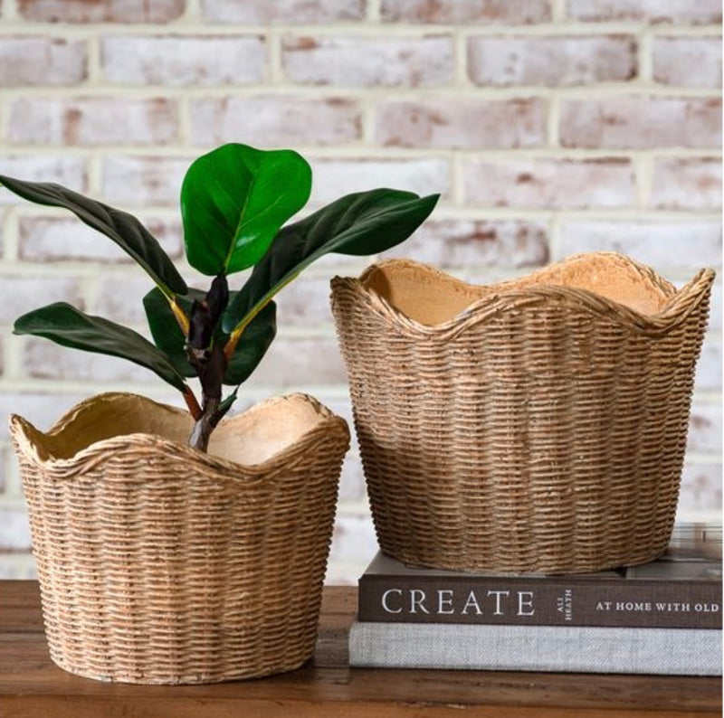 woven cement planter Basket Weave Cement Planter Small