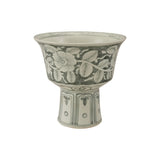 Green + White Hand Painted Stoneware Footed Planter