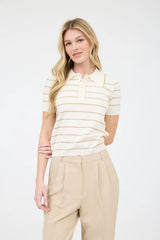 Katarina Knit Polo - White + Cream