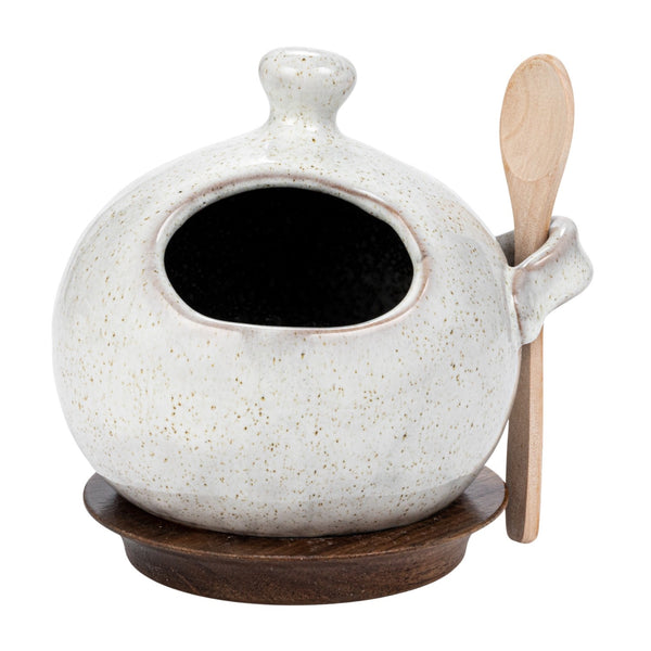 Salt Jar, Spoon + Wooden Base