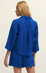 Helena Airy Gauze Button Up Shirt - Nautical Blue