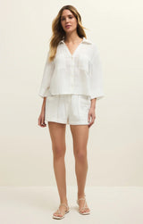 Helena Airy Gauze Button Up Shirt - White