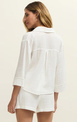Helena Airy Gauze Button Up Shirt - White
