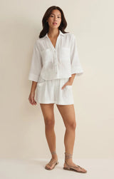 Helena Airy Gauze Button Up Shirt - White