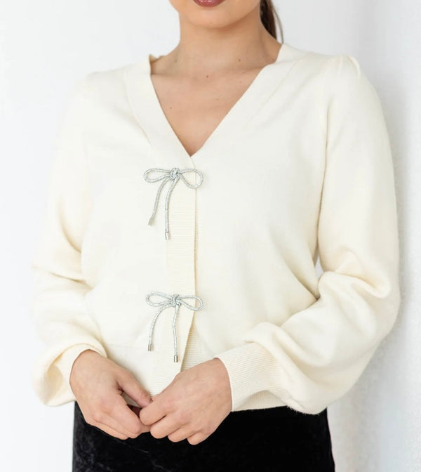 Cream Ribbon Trim Sweater