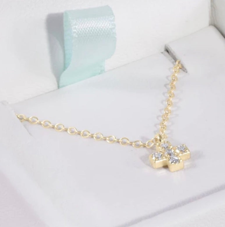 14K Gold + Diamond Signature Cross Necklace