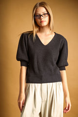 Lola Puff Short Sleeve Sweater - Charcoal