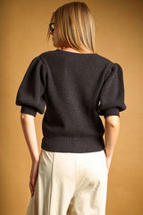 Lola Puff Short Sleeve Sweater - Charcoal