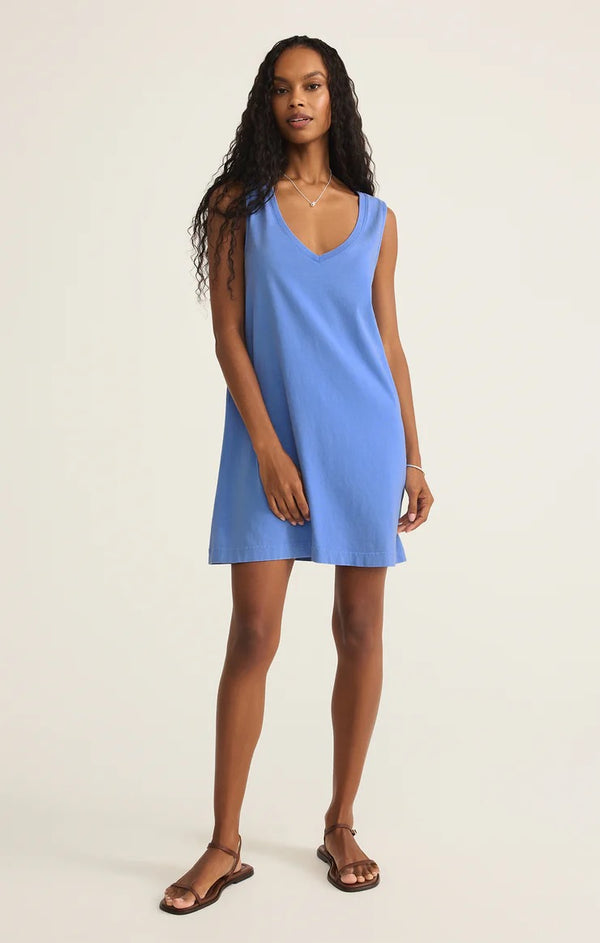 Sloane V Neck Mini Dress - Bay Blue