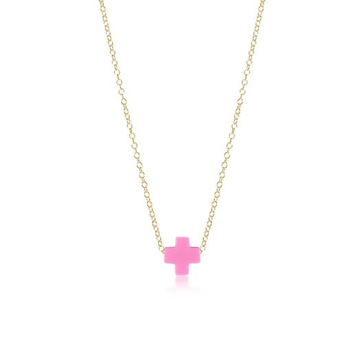 16" Signature Cross Bright Pink Gold Necklace