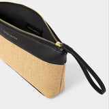 Riviera Raffia Wristlet Clutch - Raffia + Black