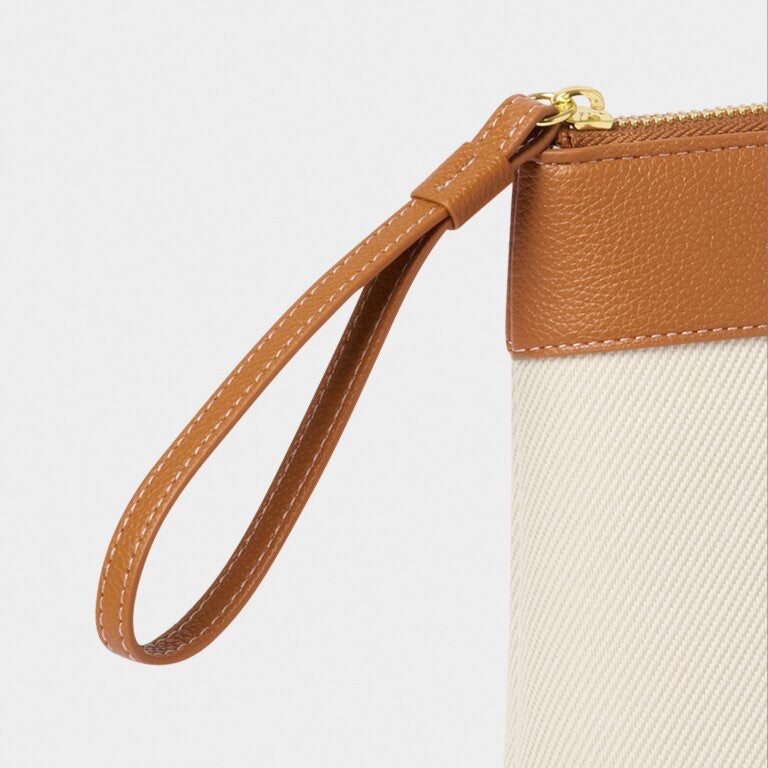 Canvas Wristlet Clutch - Canvas + Cognac