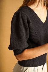 Lola Puff Short Sleeve Sweater - Charcoal
