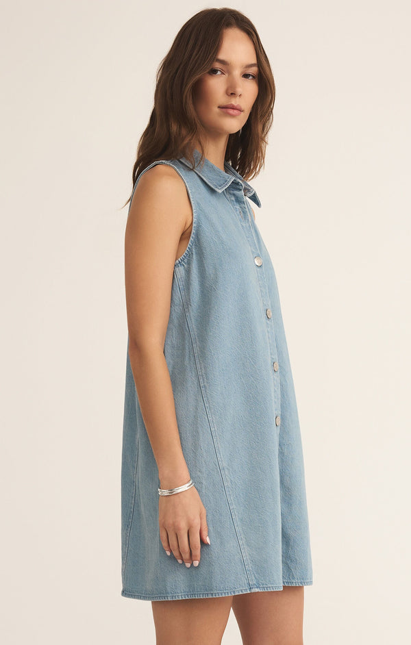New Day Twill Mini Dress - Light Vintage Indigo